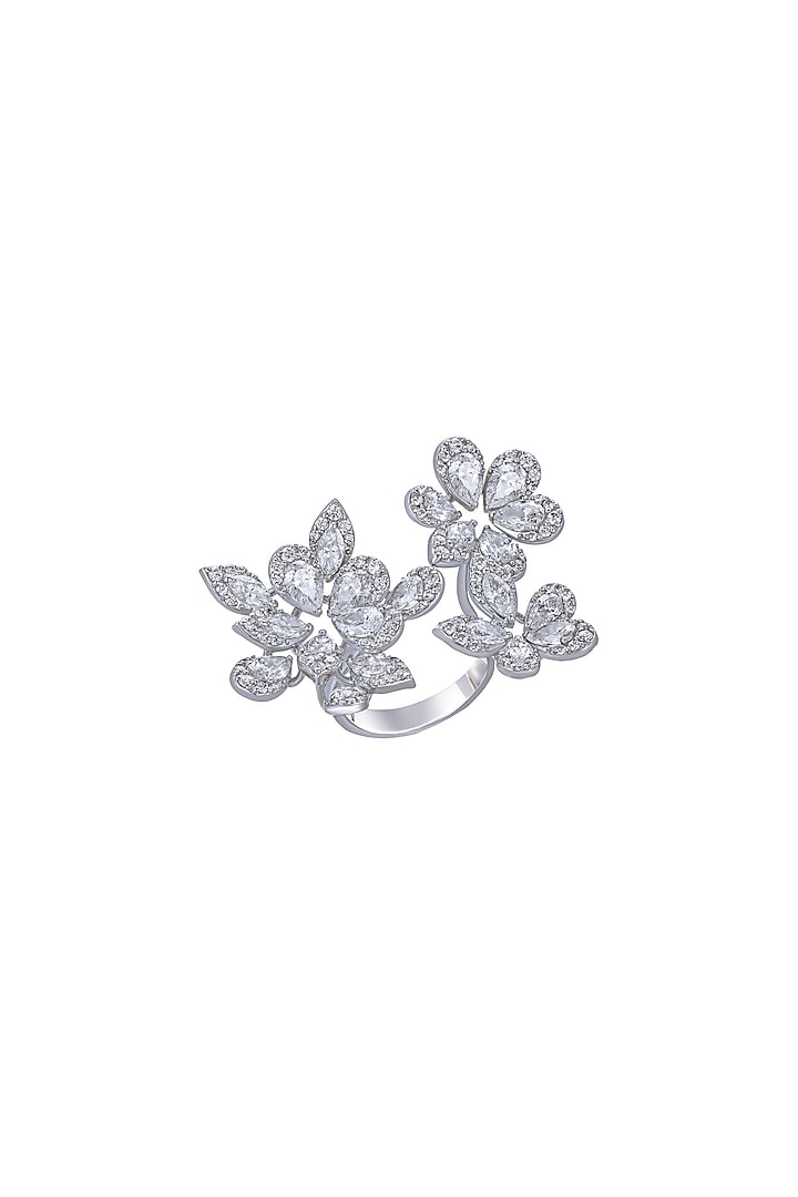 White Finish Synthetic Stones Cocktail Ring In Sterling Silver by Diosa Paris Jewellery at Pernia's Pop Up Shop