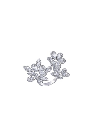 White Finish Synthetic Stones Cocktail Ring In Sterling Silver by Diosa Paris Jewellery