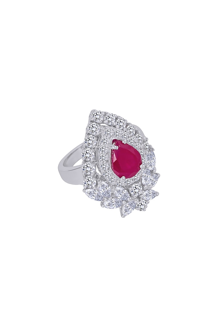 White Finish Swarovski Cocktail Ring In Sterling Silver by Diosa Paris Jewellery at Pernia's Pop Up Shop