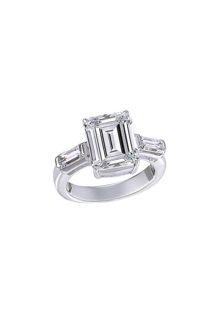 White Finish Swarovski Classic Ring In Sterling Silver by Diosa Paris Jewellery at Pernia's Pop Up Shop