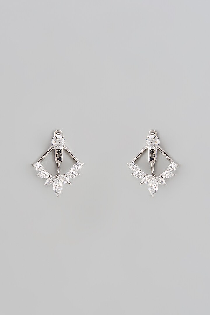 White Finish Swarovski Zirconia Dangler Earrings In Sterling Silver by Diosa Paris Jewellery at Pernia's Pop Up Shop
