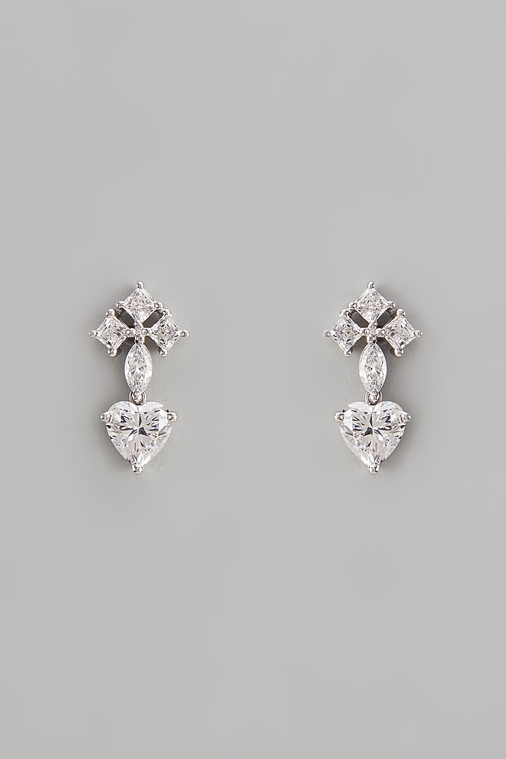 White Finish Swarovski Zirconia Dangler Earrings In Sterling Silver by Diosa Paris Jewellery at Pernia's Pop Up Shop