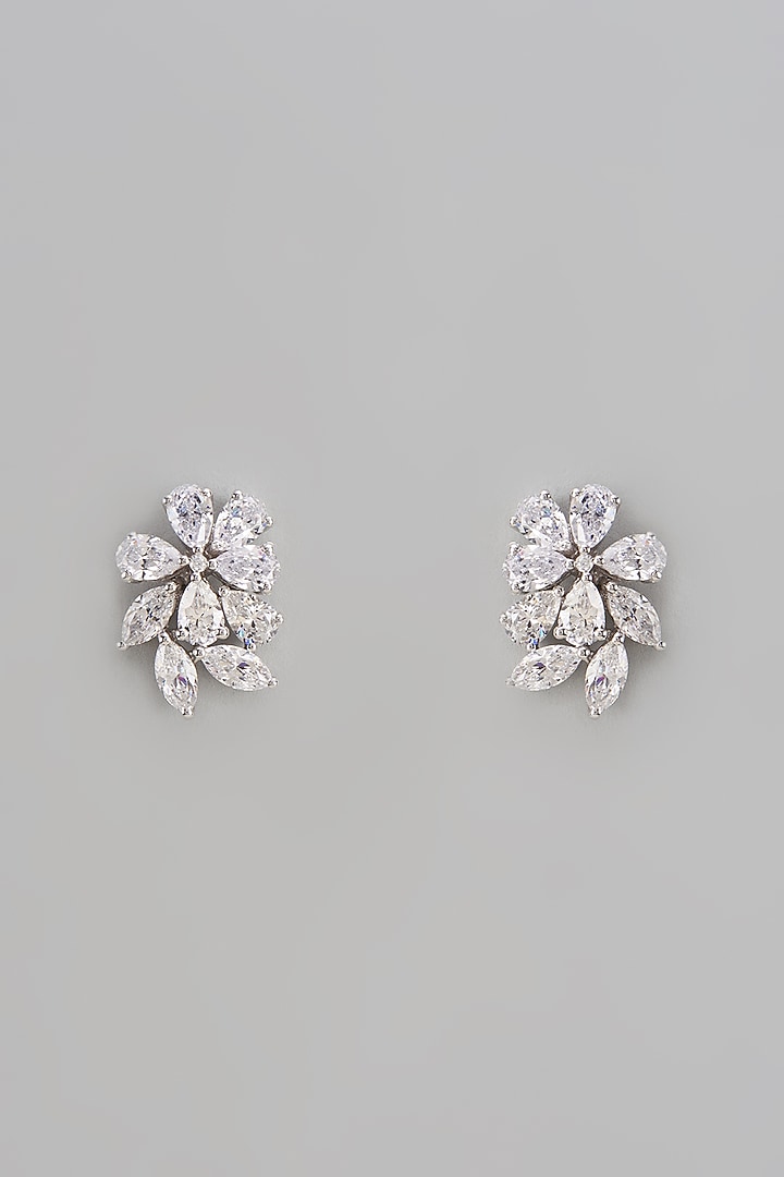 White Finish Swarovski Zirconia Dangler Earrings In Sterling Silver by Diosa Paris Jewellery at Pernia's Pop Up Shop