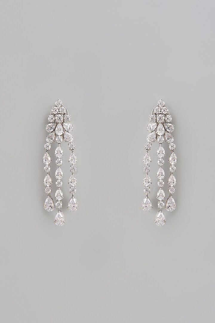 White Finish Swarovski Zirconia Dangler Earrings In Sterling Silver by Diosa Paris Jewellery at Pernia's Pop Up Shop