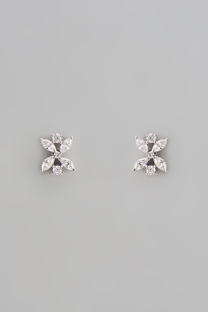 White Finish Swarovski Zirconia Dangler Earclips In Sterling Silver by Diosa Paris Jewellery at Pernia's Pop Up Shop