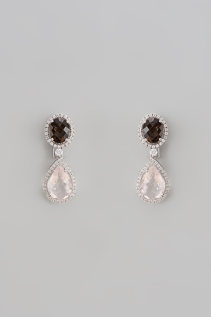 White Finish Swarovski Zirconia & Quartz Dangler Earrings In Sterling Silver by Diosa Paris Jewellery at Pernia's Pop Up Shop