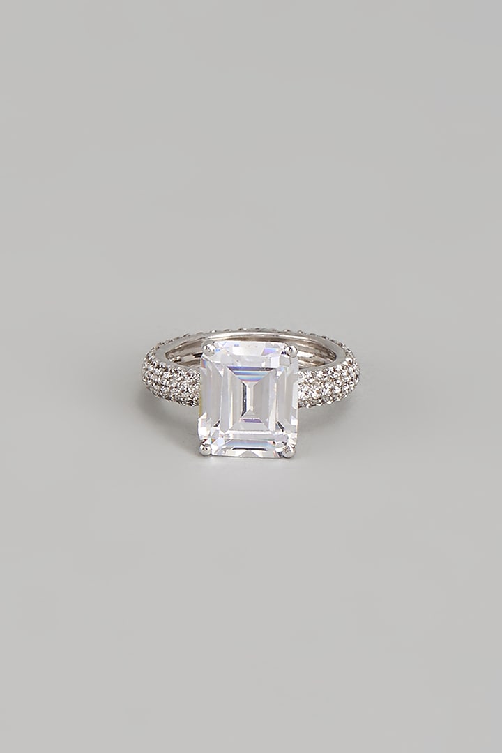 White Finish Swarovski Zirconia Ring In Sterling Silver by Diosa Paris Jewellery at Pernia's Pop Up Shop