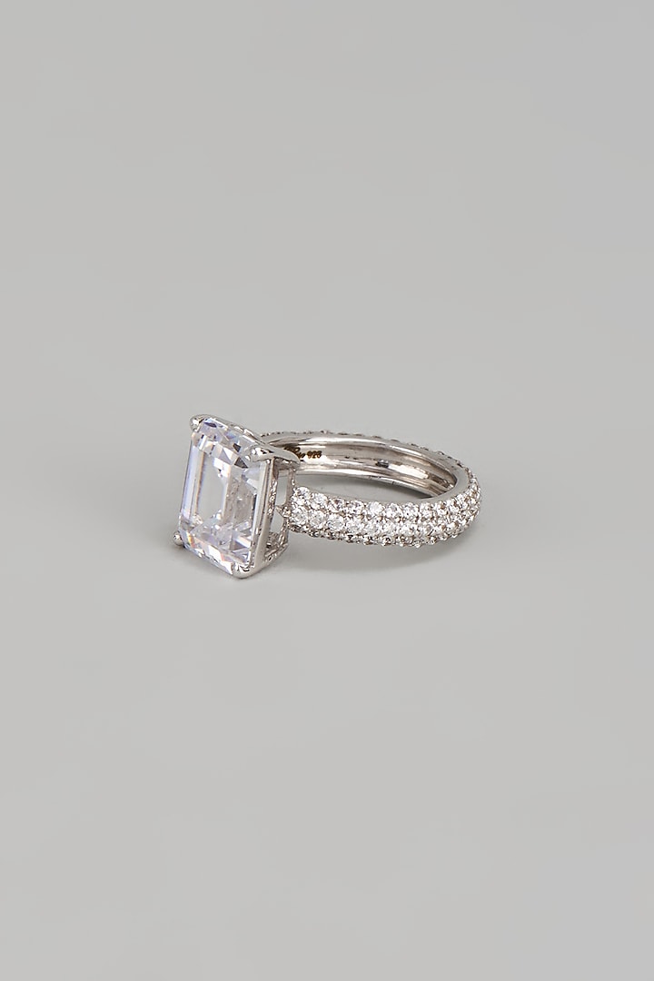 White Finish Swarovski Zirconia Ring In Sterling Silver by Diosa Paris Jewellery at Pernia's Pop Up Shop