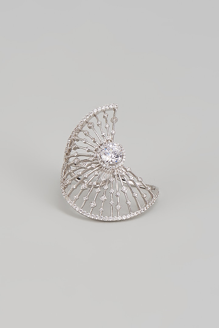White Finish Swarovski Zirconia Floral Ring In Sterling Silver by Diosa Paris Jewellery at Pernia's Pop Up Shop