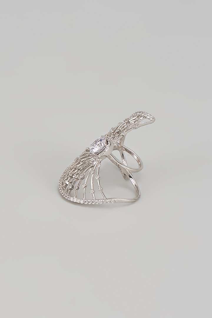 White Finish Swarovski Zirconia Floral Ring In Sterling Silver by Diosa Paris Jewellery at Pernia's Pop Up Shop