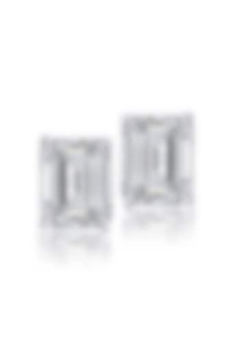 White Finish Swarovski Zirconia Stud Earrings In Sterling Silver by Diosa Paris Jewellery at Pernia's Pop Up Shop