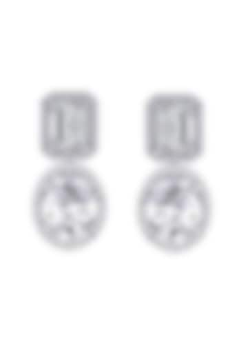 White Finish Swarovski Zirconia Dangler Earrings In Sterling Silver by Diosa Paris Jewellery at Pernia's Pop Up Shop