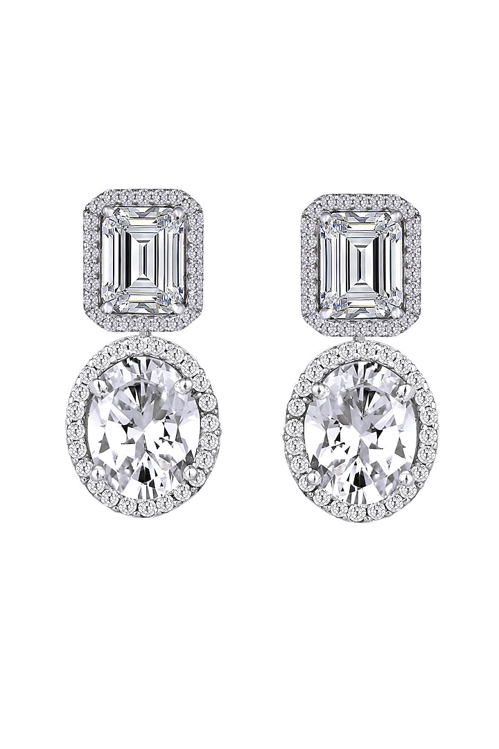 White Finish Swarovski Zirconia Dangler Earrings In Sterling Silver by Diosa Paris Jewellery at Pernia's Pop Up Shop