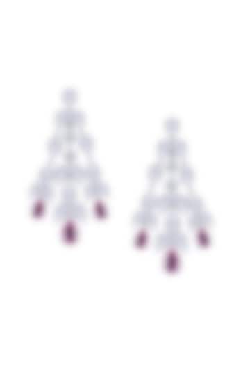 White Rhodium Finish Pink Stone & Swarovski Zirconia Dangler Earrings In Sterling Silver by Diosa Paris Jewellery at Pernia's Pop Up Shop