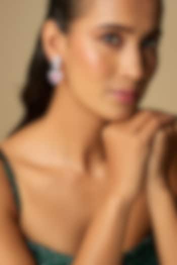 White Finish Pink & White Stone Dangler Earrings In Sterling Silver by Diosa Paris Jewellery at Pernia's Pop Up Shop