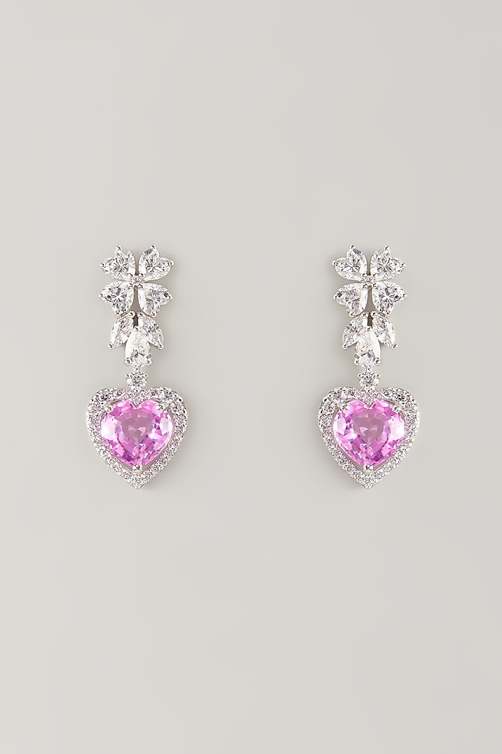 White Finish Pink & White Stone Dangler Earrings In Sterling Silver by Diosa Paris Jewellery at Pernia's Pop Up Shop