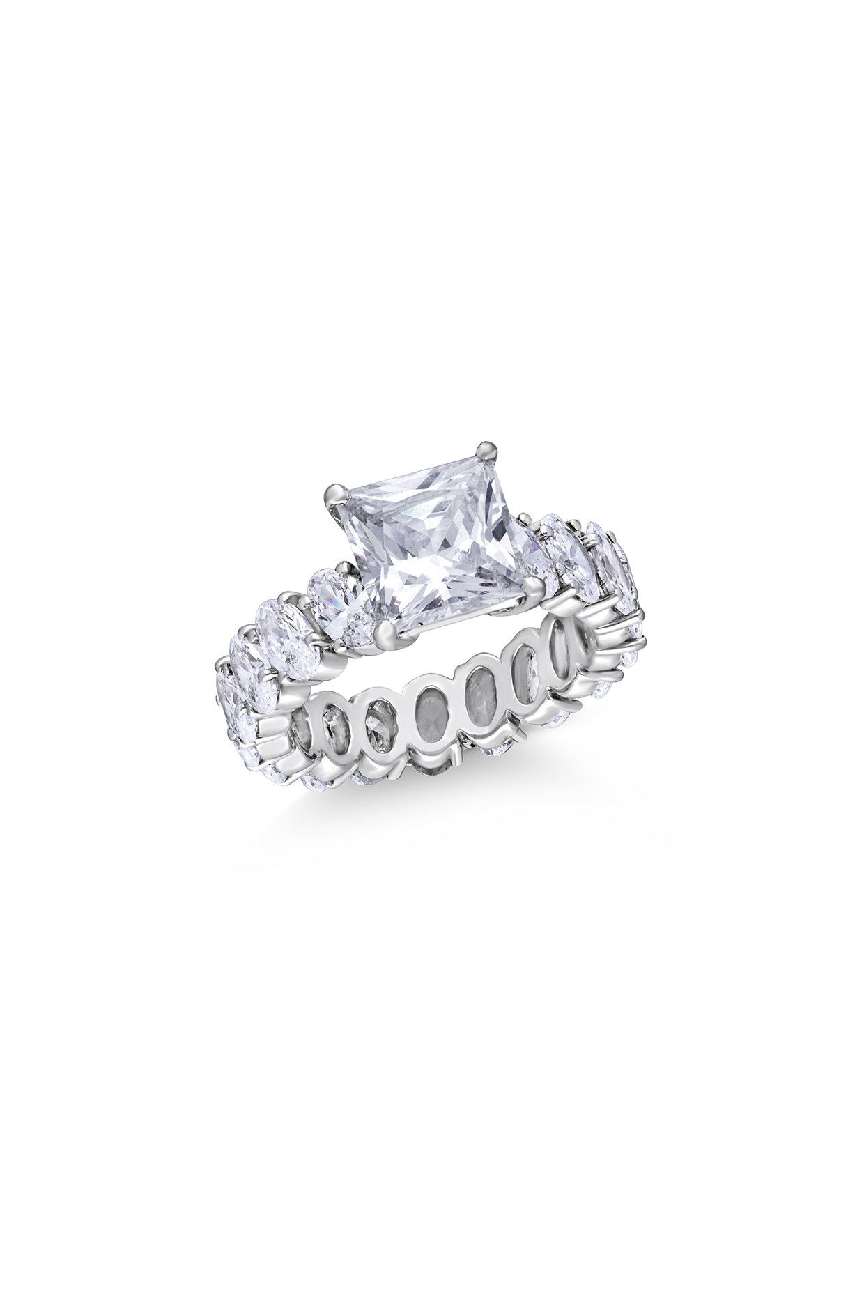 White Finish Swarovski Zirconia Ring In Sterling Silver by Diosa Paris Jewellery at Pernia's Pop Up Shop
