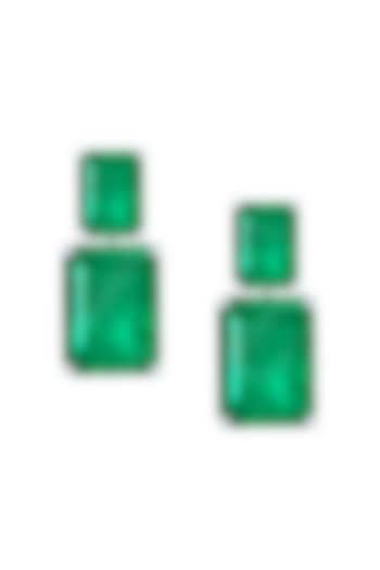 White Rhodium Finish Emerald Swarovski Zirconia Dangler Earrings In Sterling Silver by Diosa Paris Jewellery at Pernia's Pop Up Shop