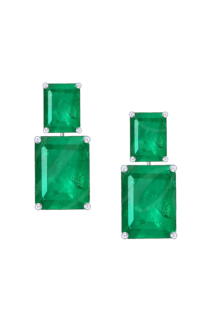 White Rhodium Finish Emerald Swarovski Zirconia Dangler Earrings In Sterling Silver by Diosa Paris Jewellery at Pernia's Pop Up Shop