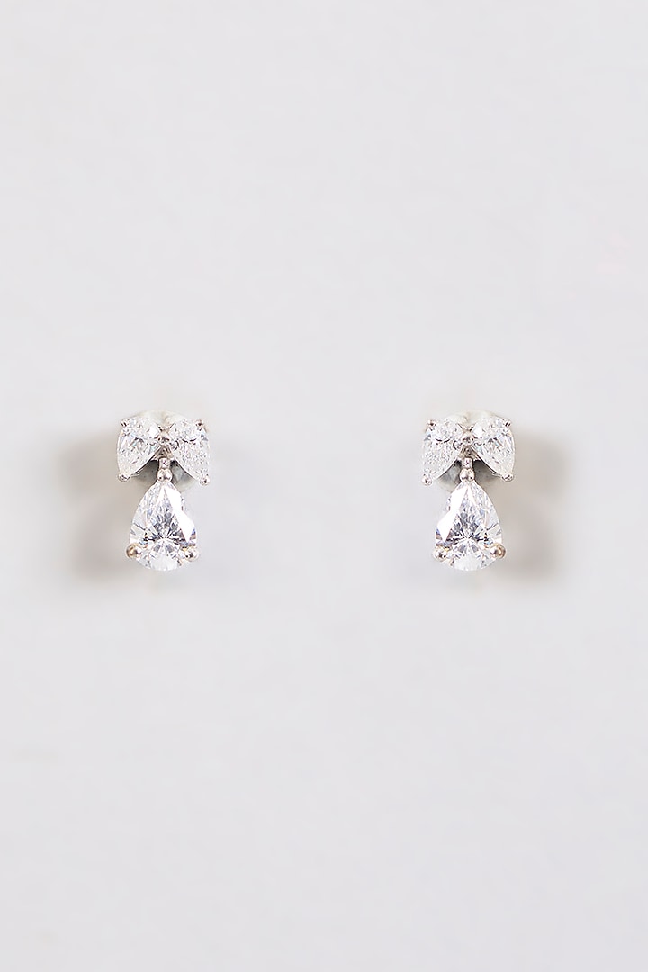 White Finish Zircon Stud Earrings In Sterling Silver by Diosa Paris Jewellery at Pernia's Pop Up Shop