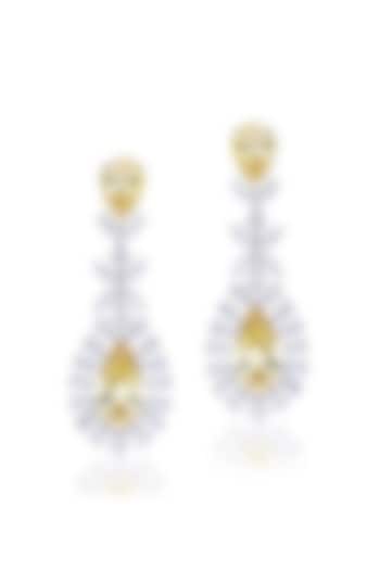 White Rhodium Finish Yellow & White Swarovski Zirconia Dangler Earrings In Sterling Silver by Diosa Paris Jewellery at Pernia's Pop Up Shop
