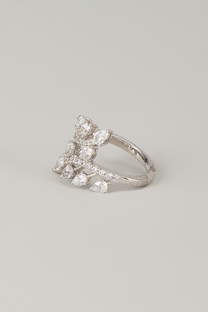 White Finish White Stone Ring In Sterling Silver by Diosa Paris Jewellery at Pernia's Pop Up Shop