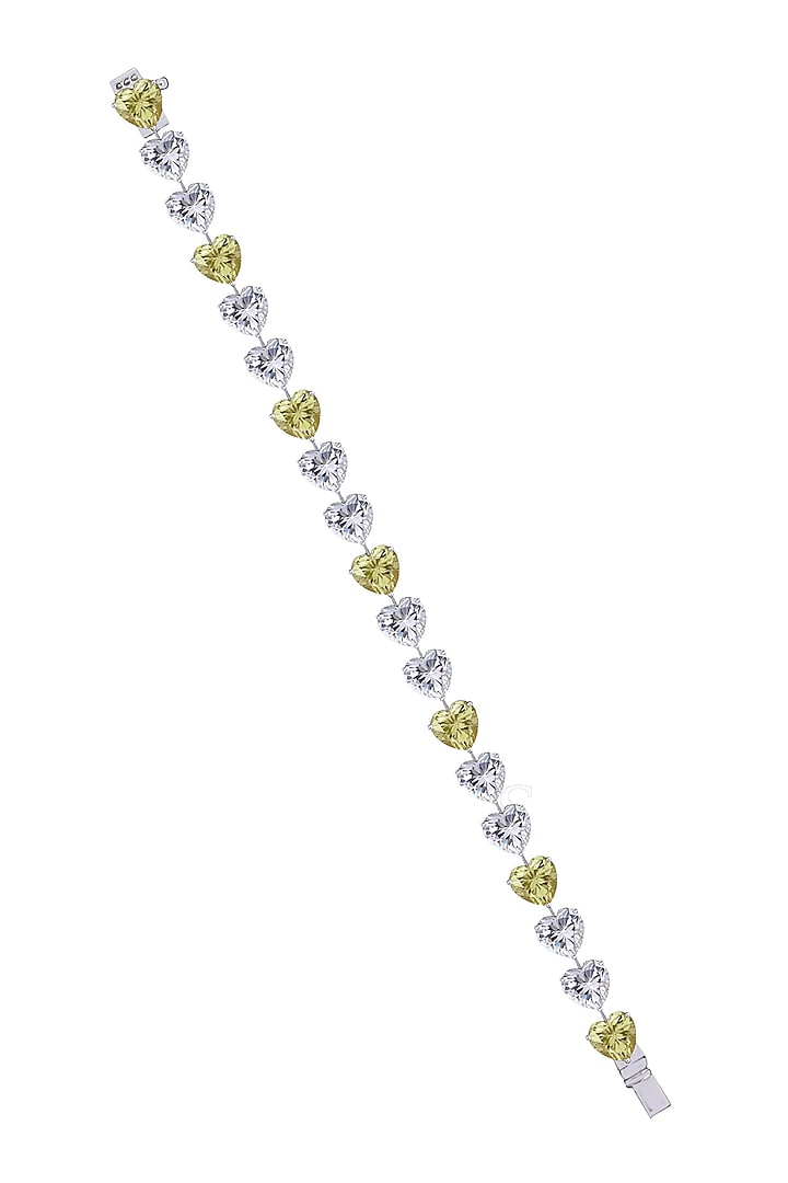 White Rhodium Finish Yellow & White Swarovski Zirconia Bracelet In Sterling Silver by Diosa Paris Jewellery at Pernia's Pop Up Shop