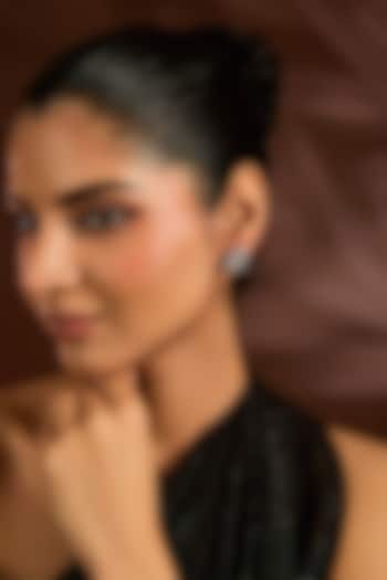 White Finish White Stone Stud Earrings In Sterling Silver by Diosa Paris Jewellery at Pernia's Pop Up Shop