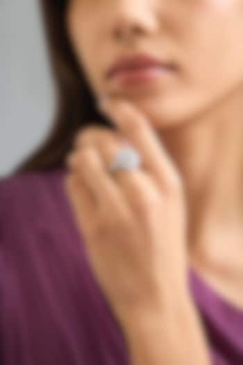 White Finish White Stone Ring In Sterling Silver by Diosa Paris Jewellery at Pernia's Pop Up Shop