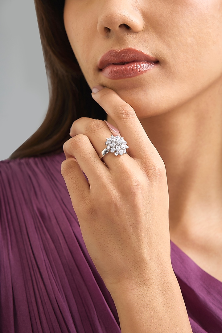 White Finish White Stone Ring In Sterling Silver by Diosa Paris Jewellery at Pernia's Pop Up Shop
