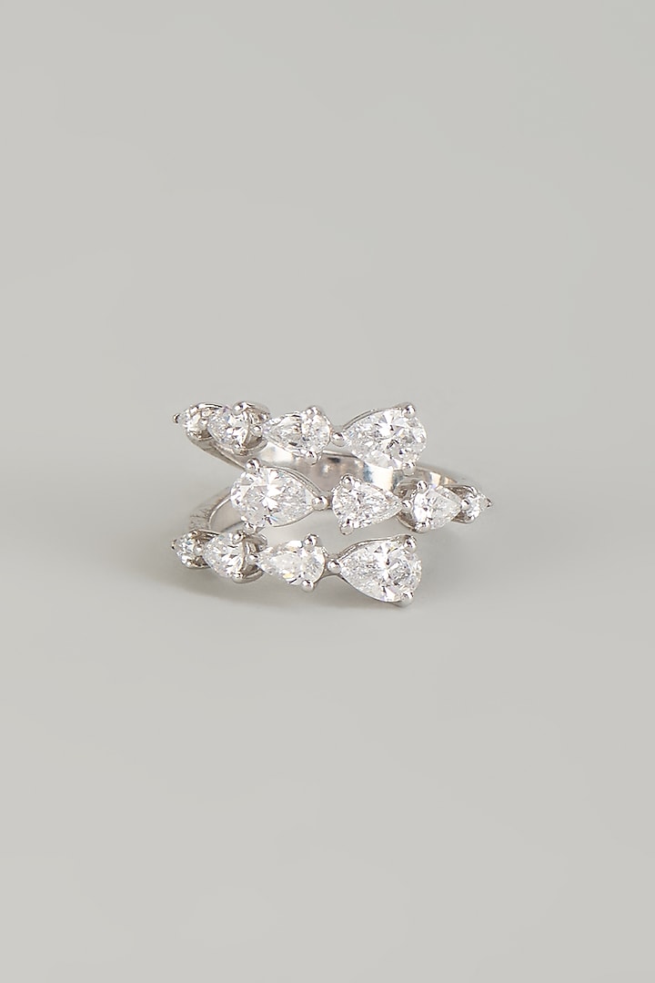 White Finish White Stone Ring In Sterling Silver by Diosa Paris Jewellery at Pernia's Pop Up Shop