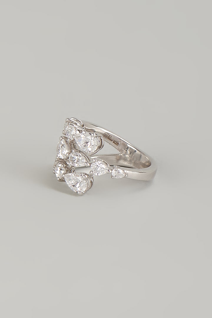White Finish White Stone Ring In Sterling Silver by Diosa Paris Jewellery at Pernia's Pop Up Shop