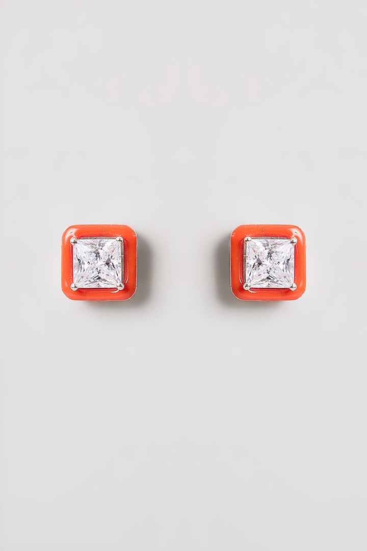White Finish Red Stone Stud Earrings In Sterling Silver by Diosa Paris Jewellery at Pernia's Pop Up Shop