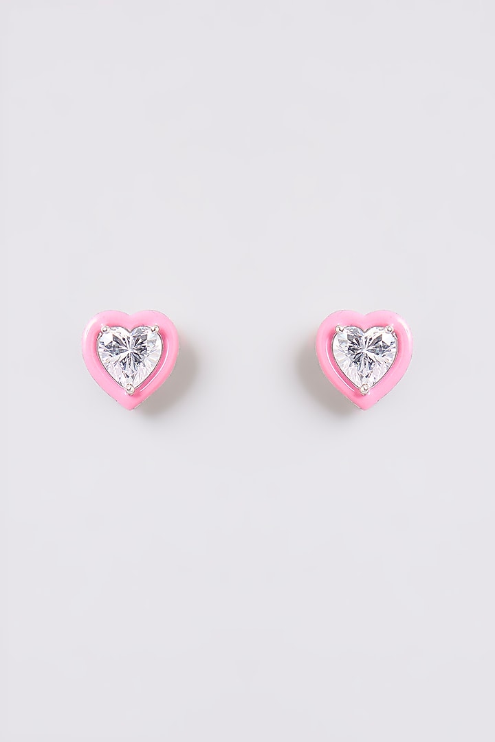 White Finish Pink & White Stone Stud Earrings In Sterling Silver by Diosa Paris Jewellery at Pernia's Pop Up Shop