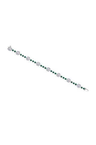 White Finish Green Synthetic Stone & Swarovski Zirconia Bracelet In Sterling Silver by Diosa Paris Jewellery