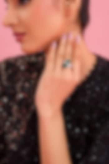 Silver Finish Green & White Stone Ring In Sterling Silver by Diosa Paris Jewellery at Pernia's Pop Up Shop