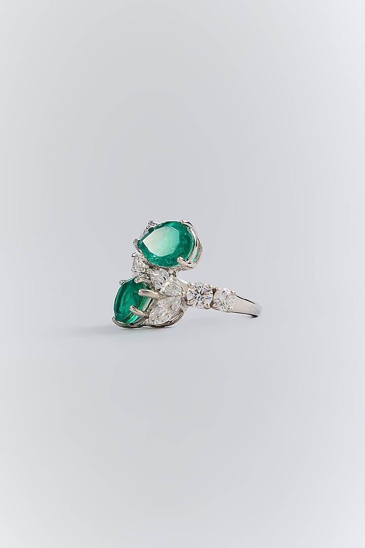 Silver Finish Green & White Stone Ring In Sterling Silver by Diosa Paris Jewellery at Pernia's Pop Up Shop