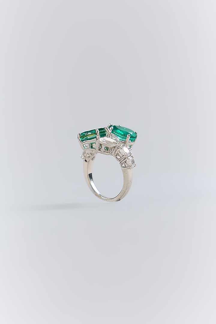 Silver Finish Green & White Stone Ring In Sterling Silver by Diosa Paris Jewellery at Pernia's Pop Up Shop