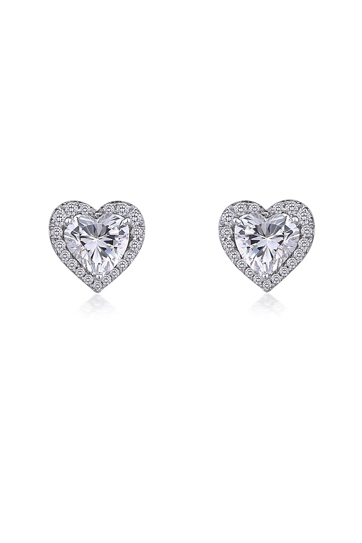 White Finish Swarovski Zirconia Heart-Shaped Stud Earrings In Sterling Silver by Diosa Paris Jewellery at Pernia's Pop Up Shop