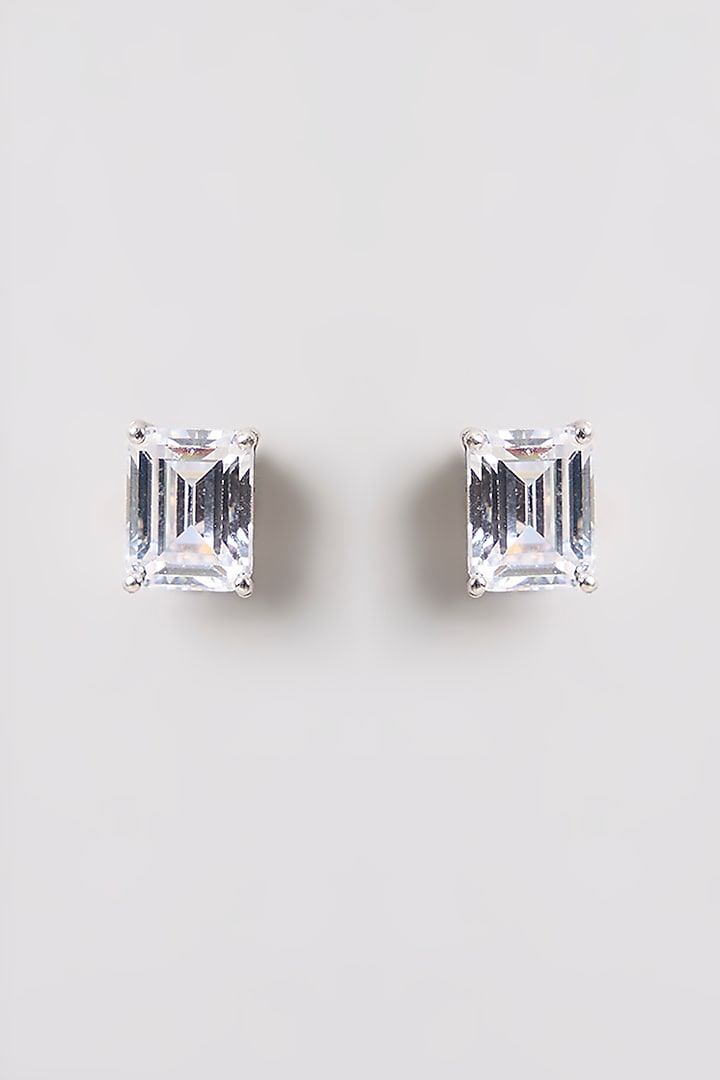 White Finish White Stone Stud Earrings In Sterling Silver by Diosa Paris Jewellery at Pernia's Pop Up Shop