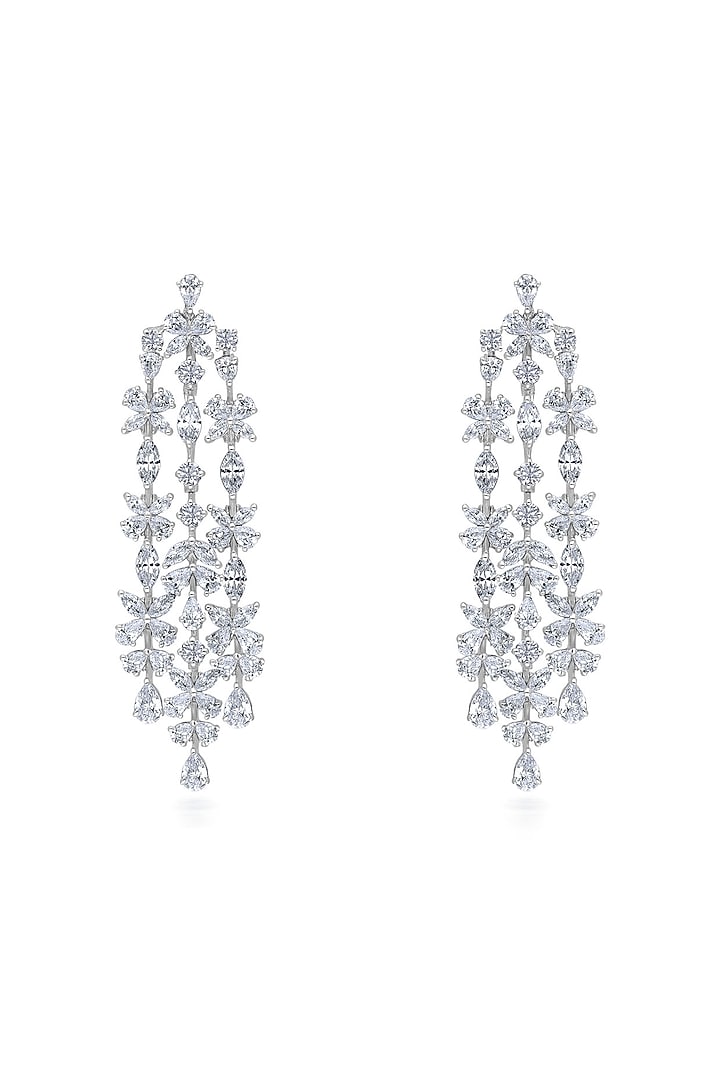White Finish Swarovski Zirconia Dangler Earrings In Sterling Silver by Diosa Paris Jewellery at Pernia's Pop Up Shop