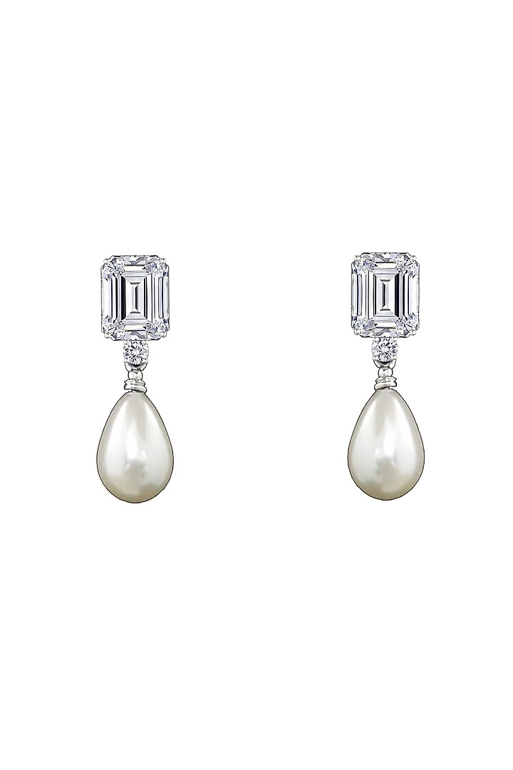 White Finish Pearls & Swarovski Zirconia Dangler Earrings In Sterling Silver by Diosa Paris Jewellery at Pernia's Pop Up Shop