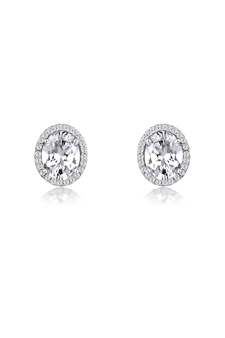 White Finish Swarovski Zirconia Stud Earrings In Sterling Silver by Diosa Paris Jewellery at Pernia's Pop Up Shop