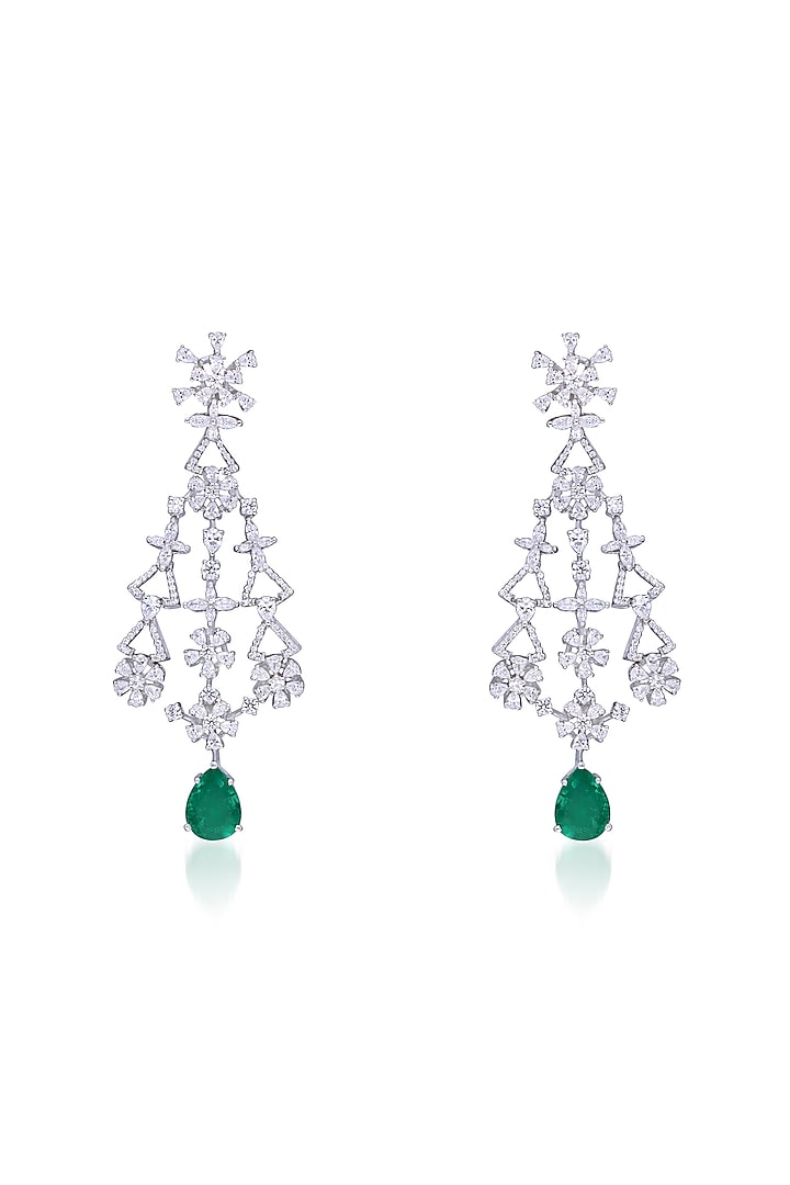 White Finish Emerald Dangler Earrings In Sterling Silver by Diosa Paris Jewellery at Pernia's Pop Up Shop