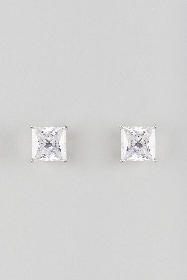 White Finish White Stone Stud Earrings In Sterling Silver by Diosa Paris Jewellery at Pernia's Pop Up Shop