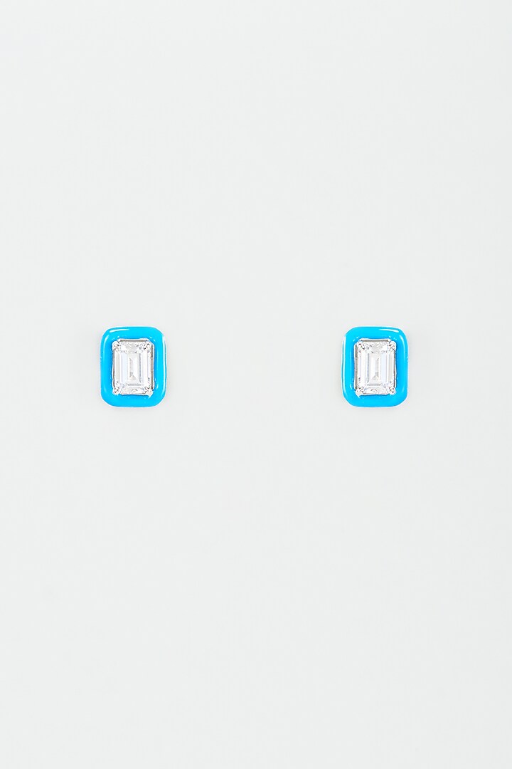 White Finish Enameled Stud Earrings In Sterling Silver by Diosa Paris Jewellery at Pernia's Pop Up Shop