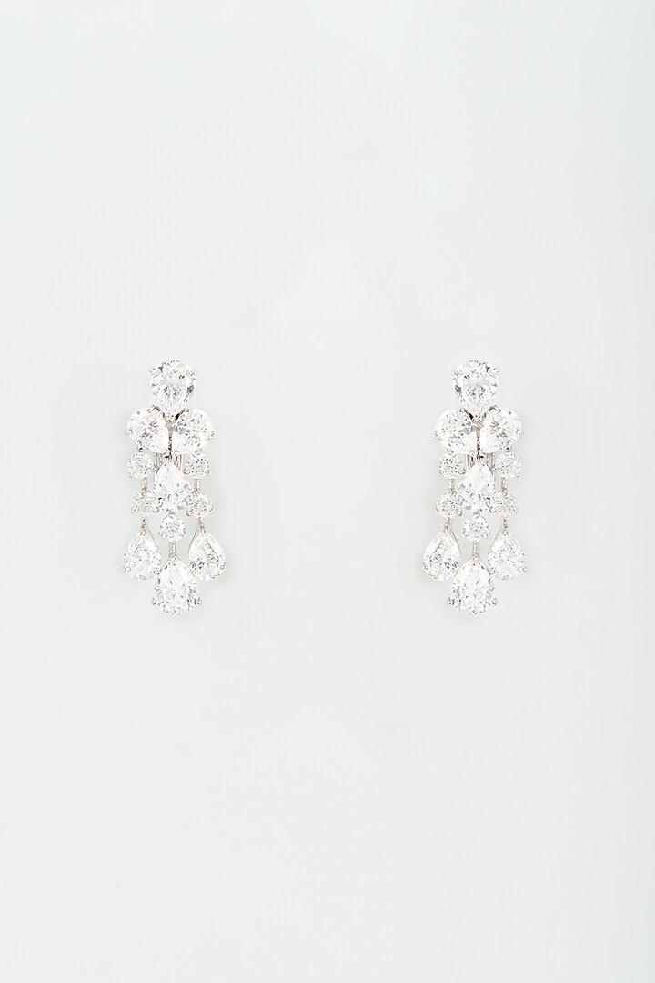 White Finish Chandelier Earrings In Sterling Silver by Diosa Paris Jewellery at Pernia's Pop Up Shop