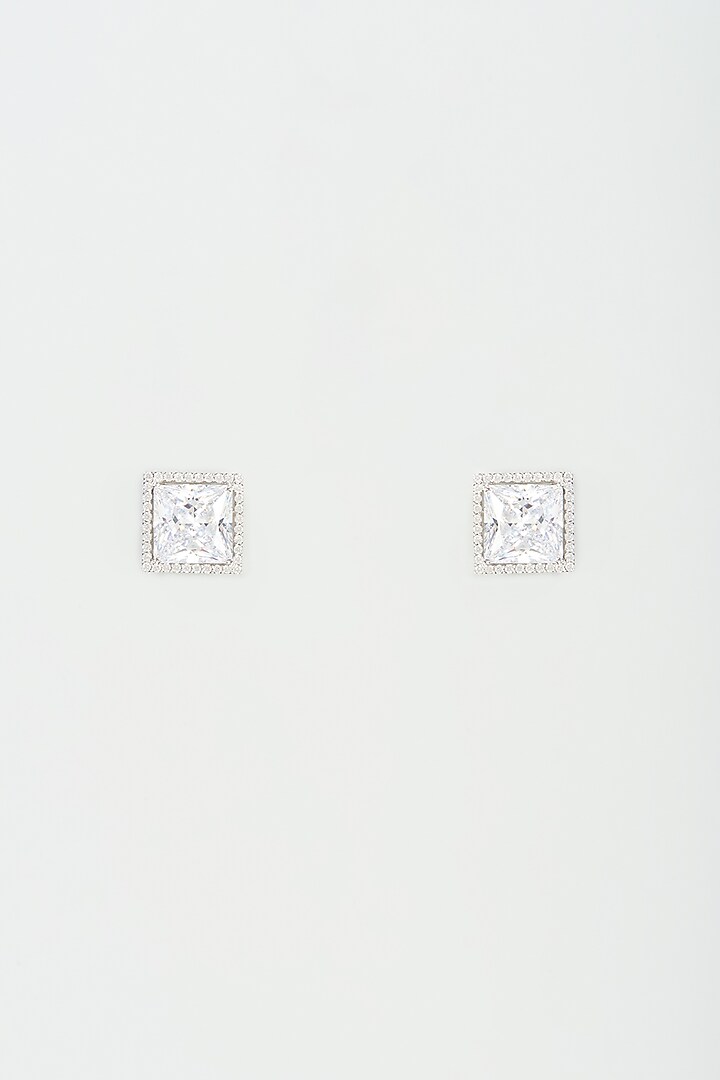 White Finish Stud Earrings In Sterling Silver by Diosa Paris Jewellery at Pernia's Pop Up Shop
