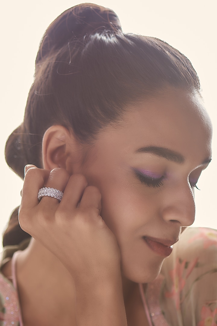 White Finish Swarovski Zirconia Eternity Ring In Sterling Silver by Diosa Paris Jewellery at Pernia's Pop Up Shop