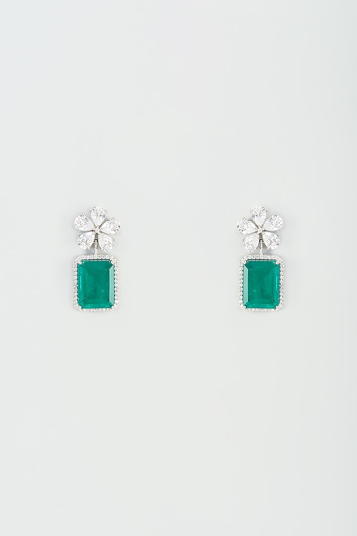 White Finish Emerald Earrings In Sterling Silver by Diosa Paris Jewellery at Pernia's Pop Up Shop
